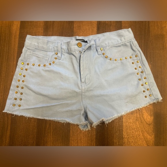 Forever 21 Pants - Forever 21 Blue and Gold Jean Shorts with Studded Detail